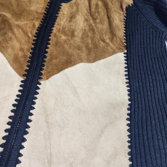 DESIGNER STUDIOS ORIG. EUC WOMEN'S SIZE 3X SUEDE KNIT PATCHWORK SWEATER JACKET - Picture 2 of 5